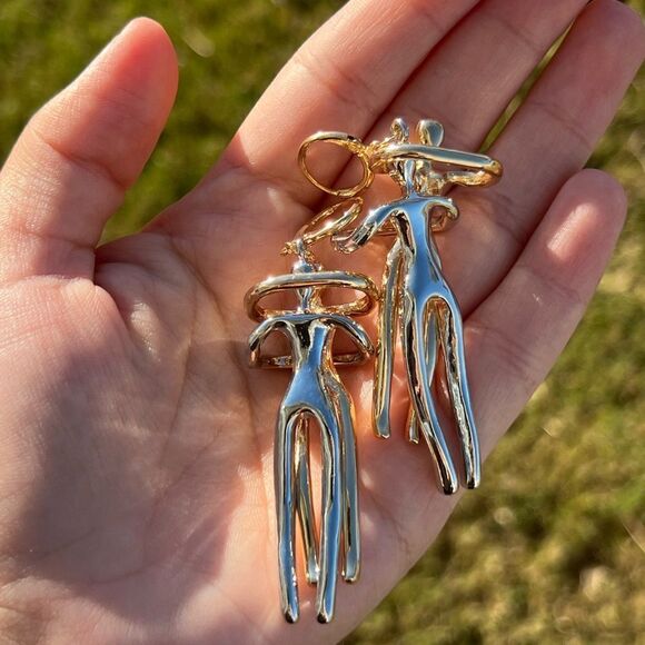 Free People Abstract Dancing Couple Earrings-Gold And Silver - Picture 8 of 10